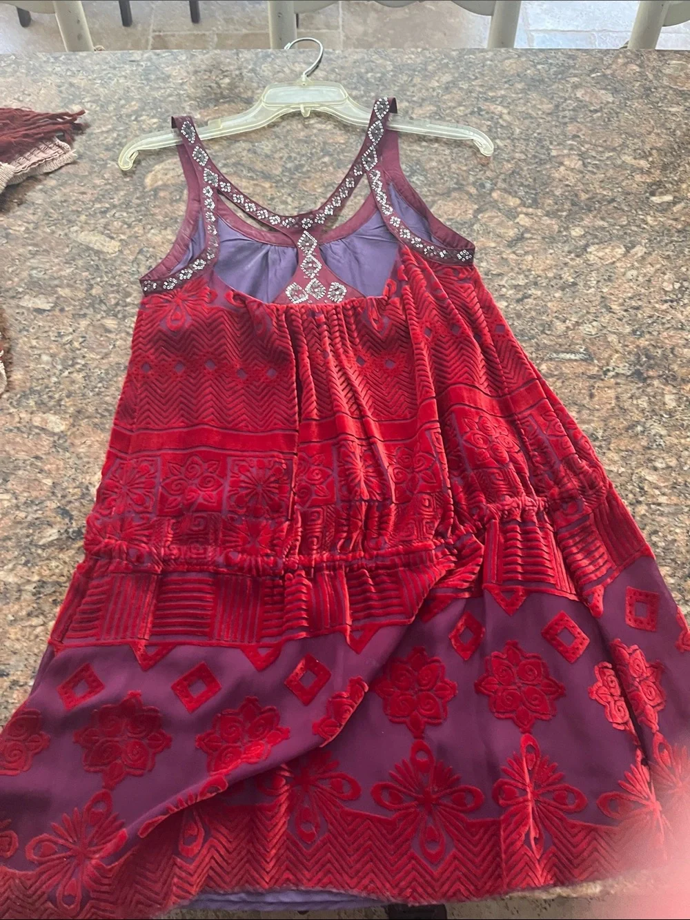 Free People Red Embroidered Velvet Tank Dress